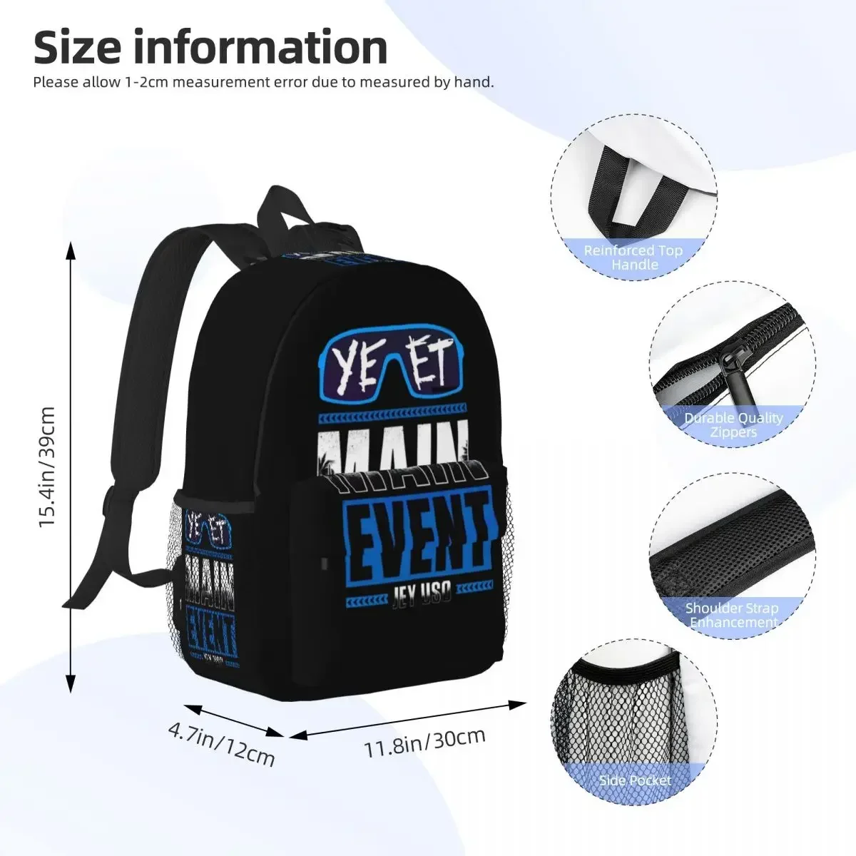حقيبة ظهر Jey Uso Yeet Vintage Graphic مطبوعة رائجة البيع Daypack للأولاد والبنات حقيبة كتب حقائب كتف للرجال والنساء حقيبة مدرسية للأطفال