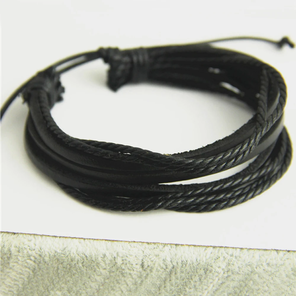 Hot Sell 100% Hand-Woven Fashion Jewelry Wrap Multilayer Leather Braided Rope Wristband Men Bracelets & Bangles For Women