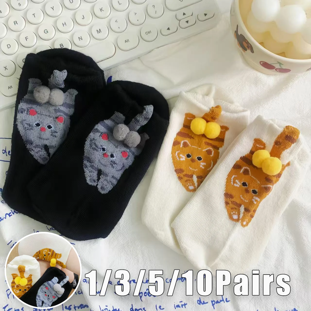 

Dreamy Kitten Clouds Socks 3D Sculpted Mid Calf Women Novelty Abstract Cat Artisan Detail Crew Socks Ultra Soft with Stretch