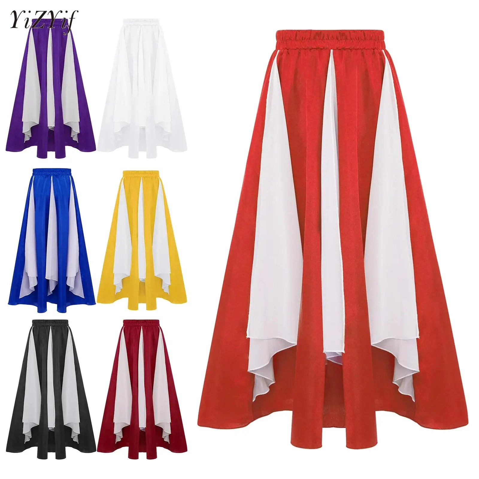 

Chiffon Panel Satin Skirt Kids Girls Ballet Classwear Dance Skirt Competition Performance Clothes Praise Worship Church Dress