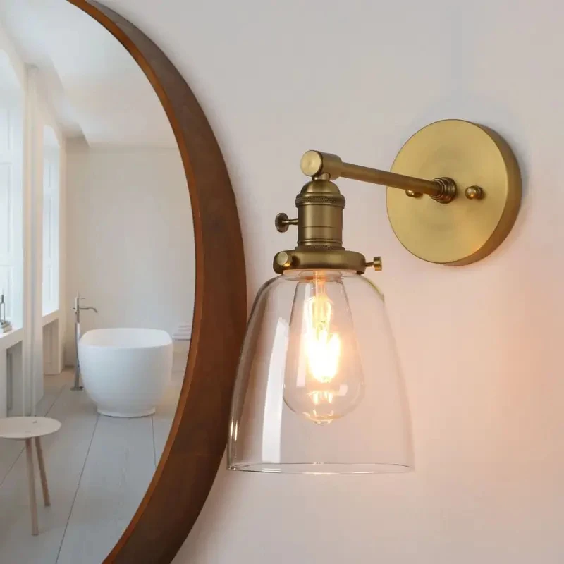 

Modern Adjustable Wall Sconce Glass Dome Shade E27 Wall Lamp Retro Industrial Style Lighting Home Decor