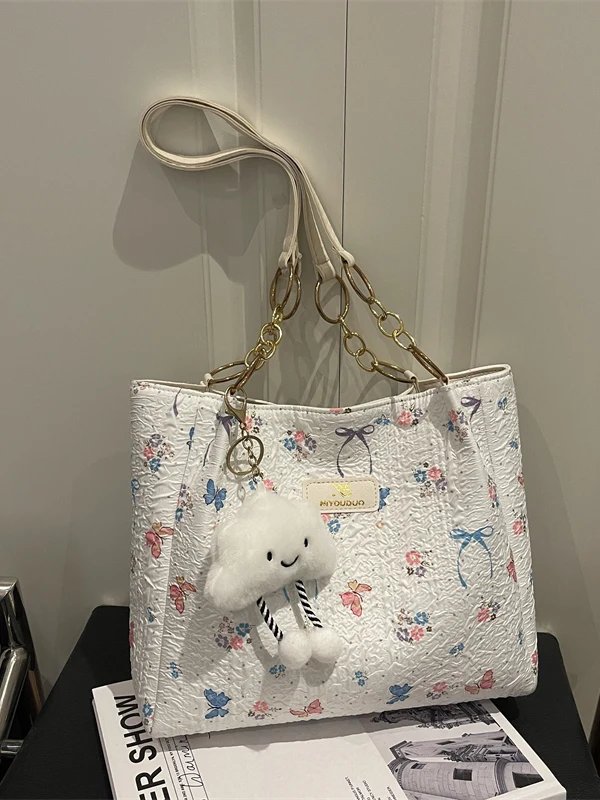Spring 2026 Large Capacity Casual Fashion  Single Shoulder Bag Sweet Artistic Handbag Tote Bag Pure Color Soft PU Le...