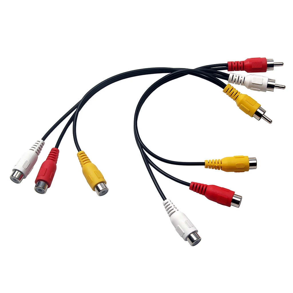 Black 25cm 3RCA Male Jack to 6RCA Female Plug Splitter Audio Video AV TV DVD Adapter Cable