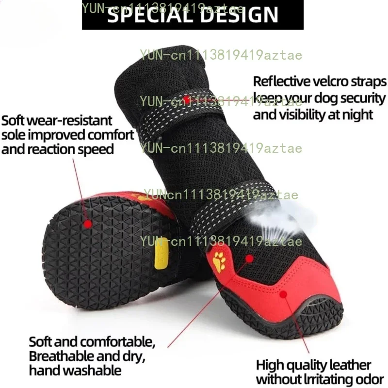 4pcs Breathable Dog Shoes Outdoor Rubber Dog Boots Breathable Warm Reflective Tape Dog Shoes Comfortable Non Slip Pet Product