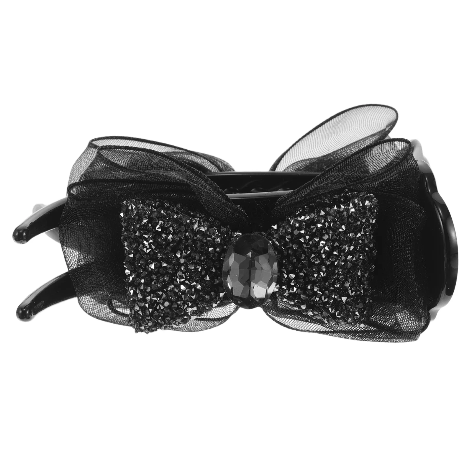 

Sparkling Rhinestone Hair Claw Clip Bow High Ponytail Bun Updo Grip Design Party Wedding Fancy Styling Accessories For Women