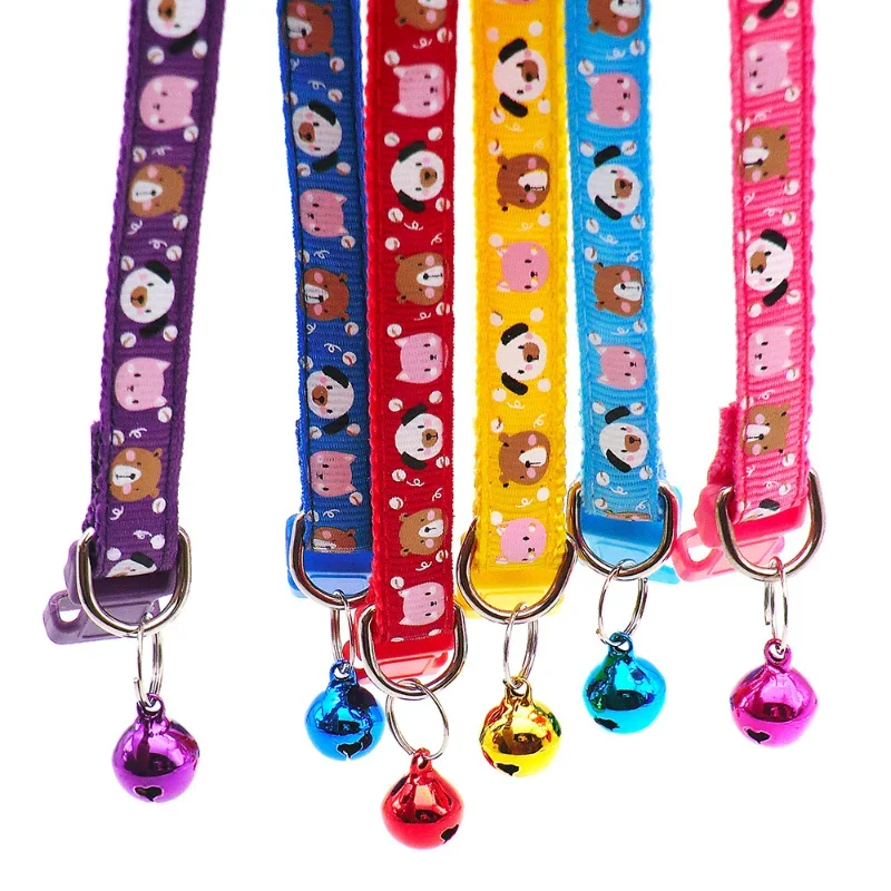 New Fashion Pet Dog Collar Colorful Pattern Dog Bear Cute Bell Adjustable Collars for Dog Cats Puppy DIY Pet Accessories