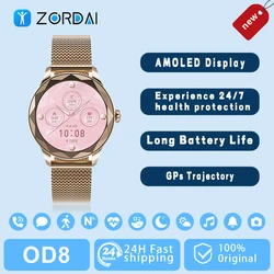 Zordai OD8 Diamond Smartwatch For Women 1.19inch AMOLED Screen GPS Tracker Heart Rate Bluetooth Call Lady Smart watch 2024 New