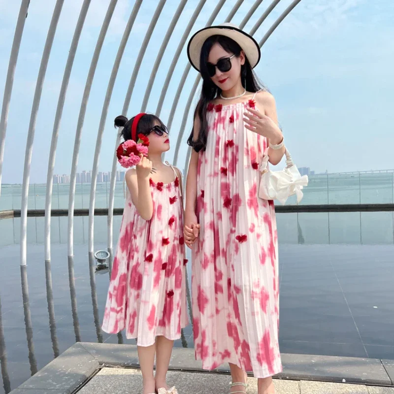 Fashion Beach Mother and Daughter Equal Dress Holiday Mom Baby Girls Matching Clothes 2023 Vacation Look Women Summer Dresses