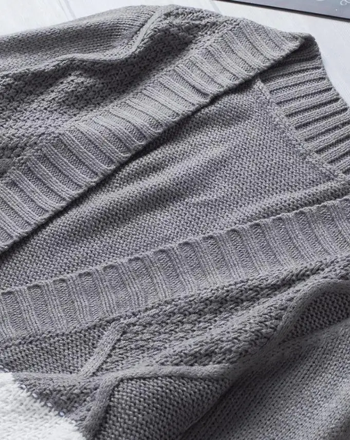 Damski uniwersalny kardigan z dzianiny z detalami w bloki kolorów i wzorem warkoczowym, wygodna odzież wierzchnia. ﻿