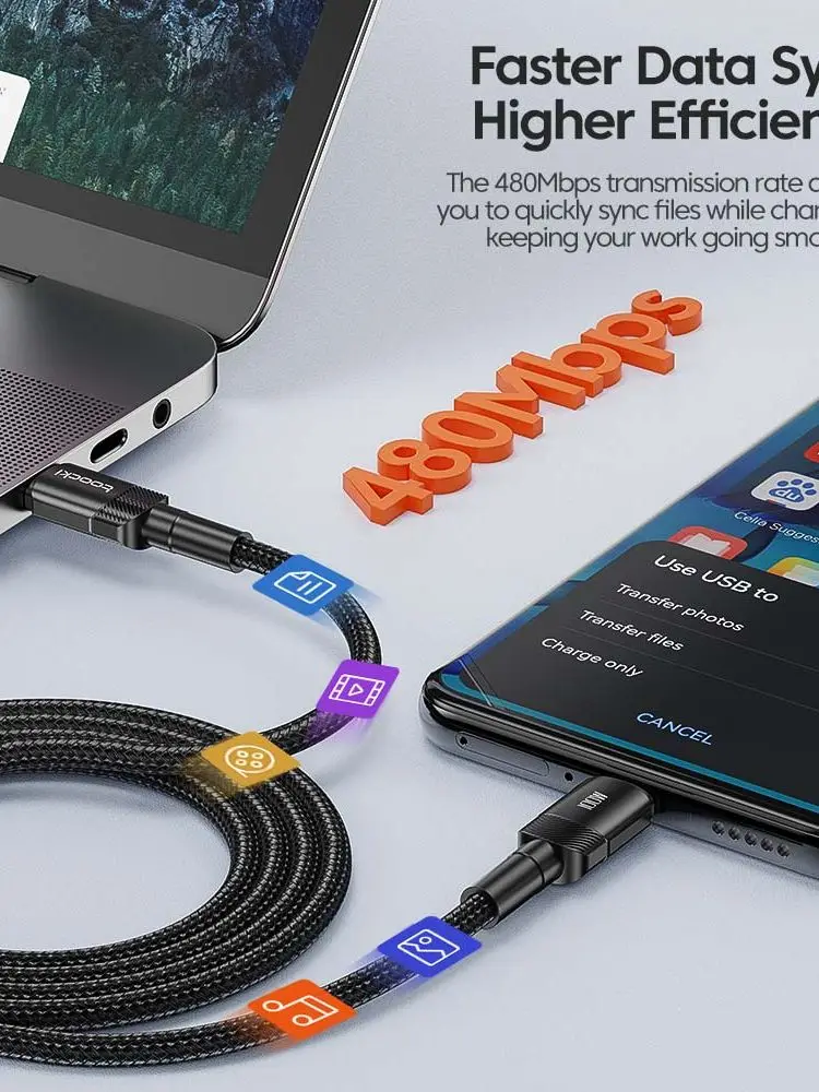 Toocki 100W Typ C do kabla USB C PD 3.0 Szybkie ładowanie 4.0 Szybkie ładowanie typu C do typu C dla Macbooka Samsung Xiaomi — zdjęcie 2