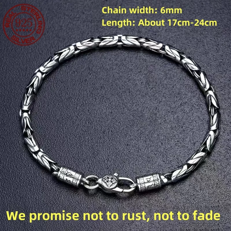 Great Sale S925  sterling silver Bracelet 6MM Vintage Personality Men's and Women's Bracelet Fashion Trend Jewelry Gifts