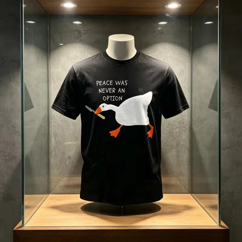 Untitled Goose Games Peace Was Never An Option T-Shirt Short Sleeve Summer Funny Casual Women Shirts Graphic Clothing Y2k Tees