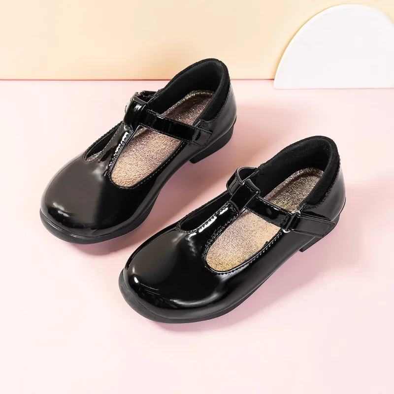 

Girls Uniform School Shoes Black Children Fashion Leather Shoes Soft Glossy Matte Classic Kids Shallow Moccasin Shoes 2024 New