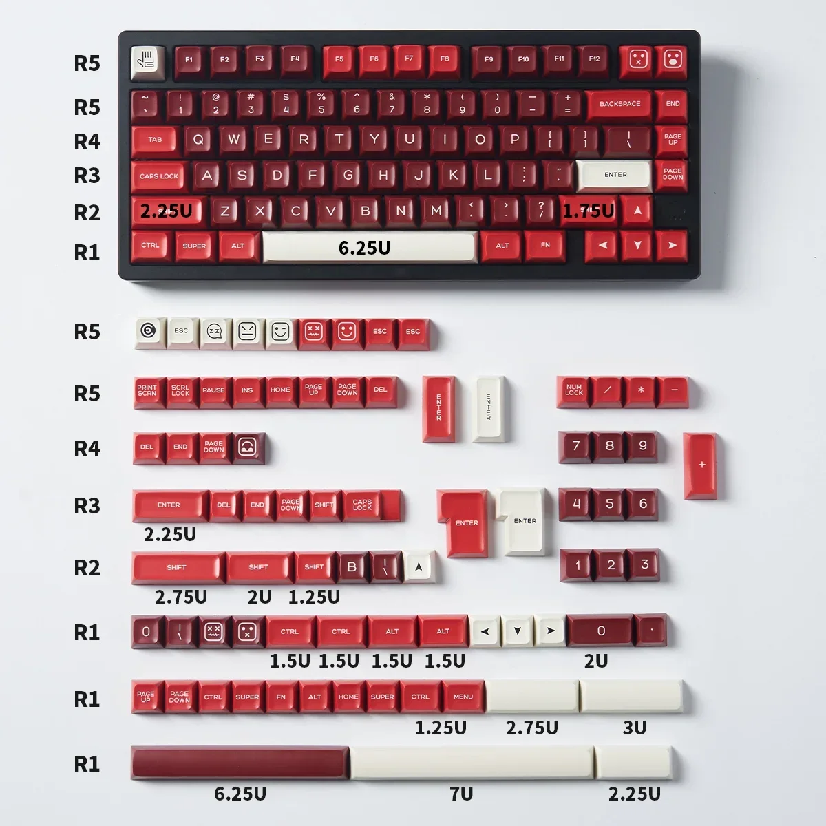 Ham Theme SA Height ABS Two Shot Molding Full Set Keycaps Custom Replacement Fit 75 87 104 Layout MX Mechanical Keyboard