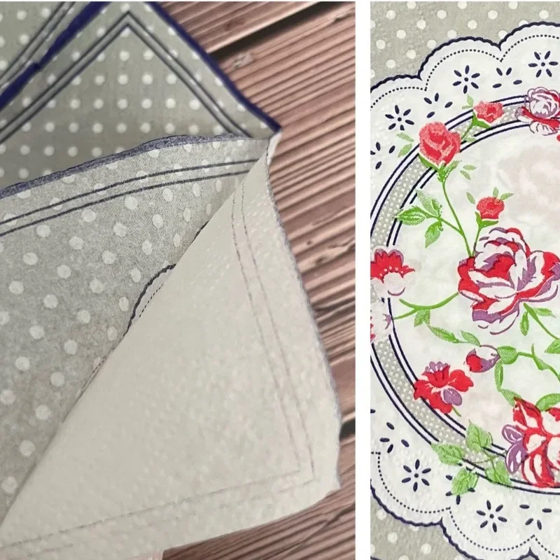 20pcs/Pac 33cm 2-Ply Printed Flower Pink Blue Floral Paper Napkins Disposable Placemat Party Decoration Paper Colourful Napkins