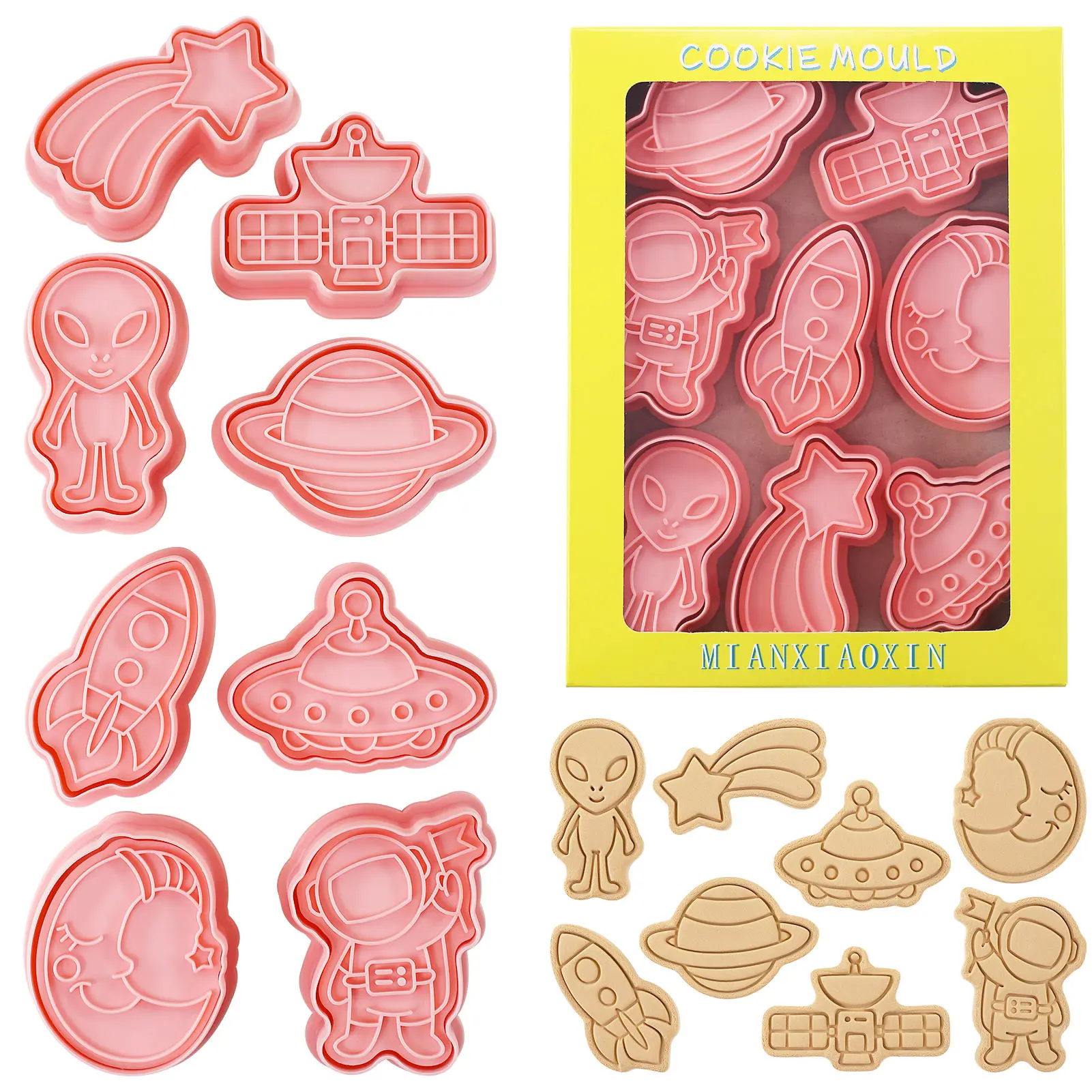 8pcs Outer Space Cookie Cutter 3D Astronaut Planet Rocket Alien Baking Molds for Kids Birthday Party, Christmas, Thanksgiving