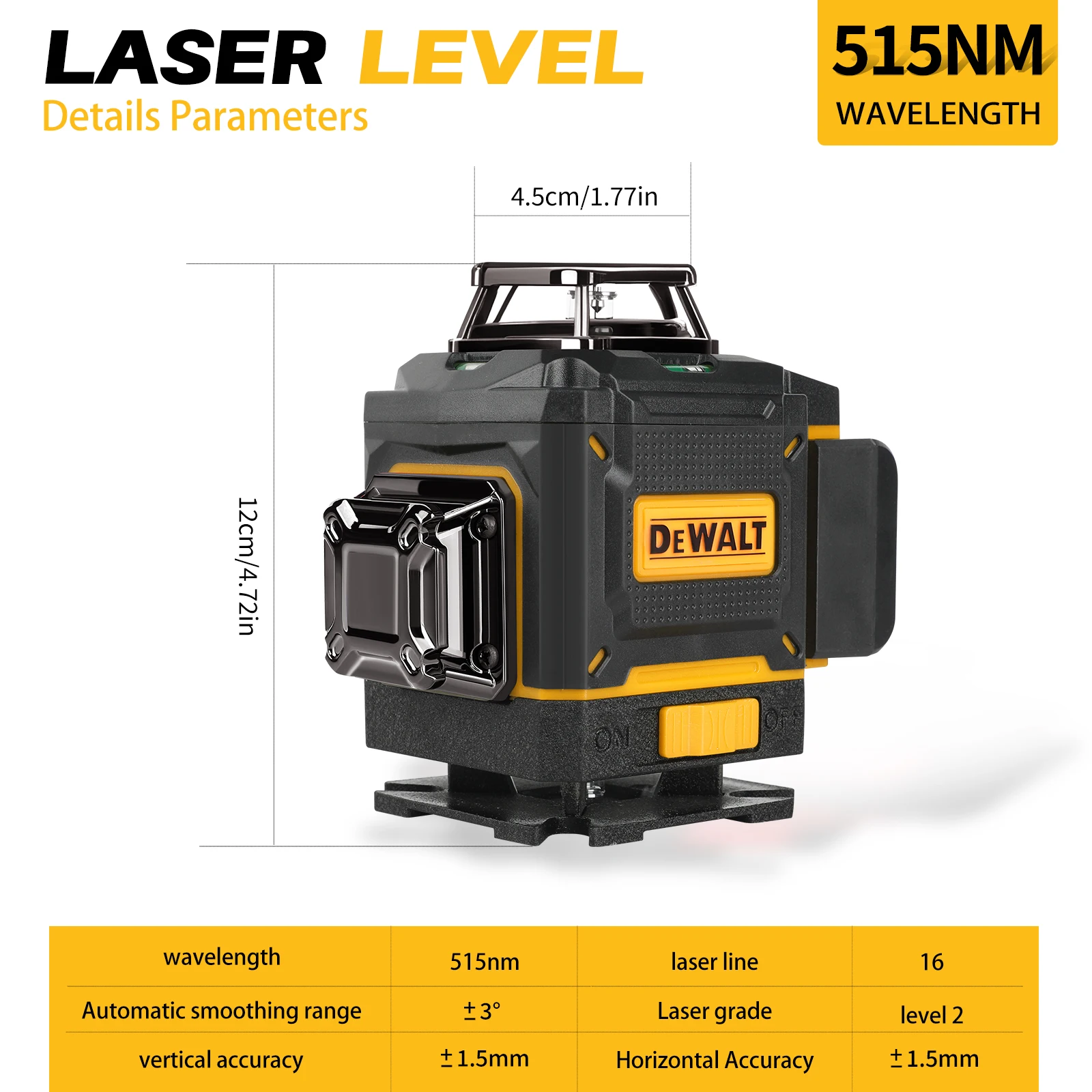 Dewalt 3 lados * linhas verticais de 360 graus 16 linhas (4D) medidor de nível a laser ao ar livre com função de linha cruzada vertical precisa