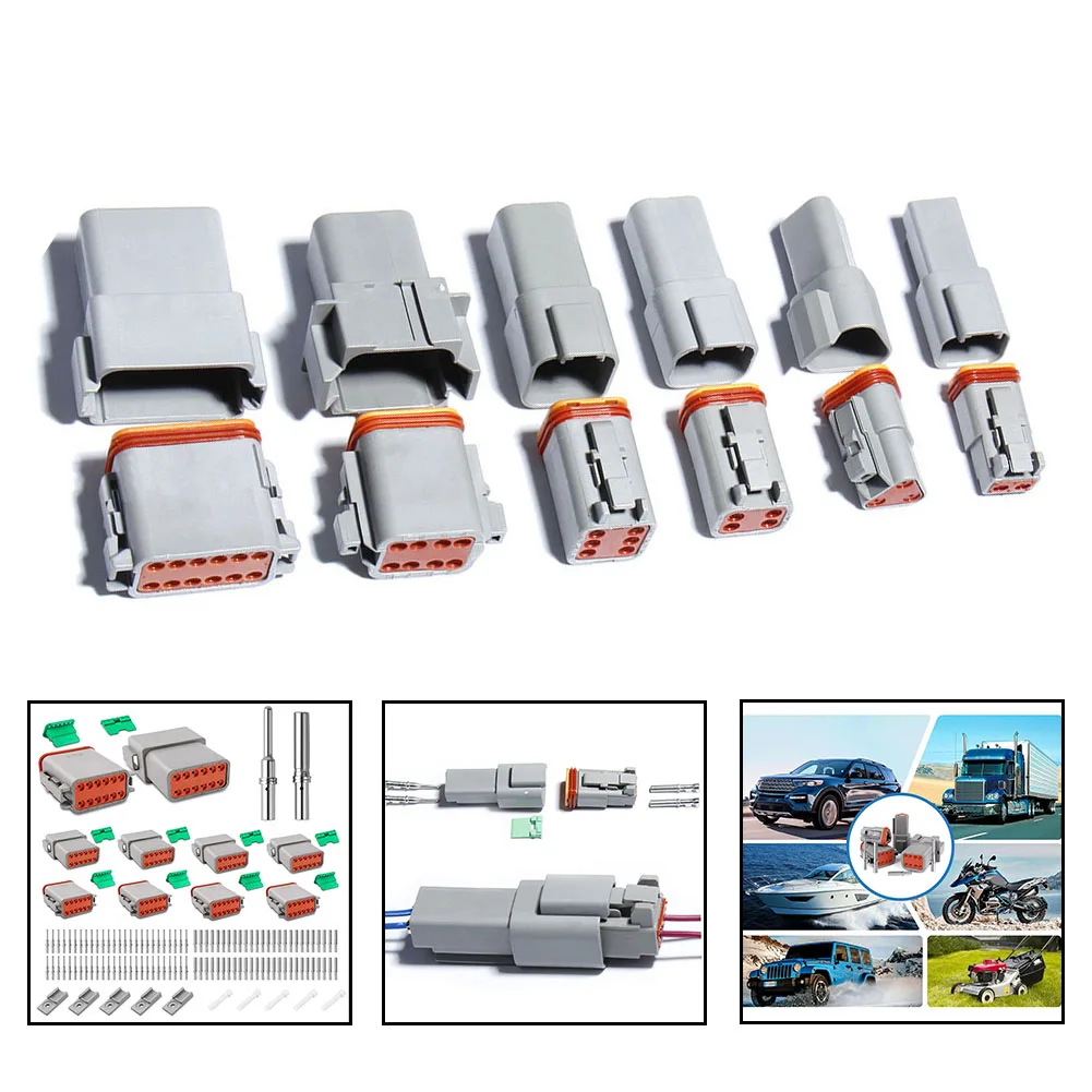 Gray IP68 Waterproof DT Connectors 5 Sets With Terminal Kit Wire Gauge 16-20 For Rucks Buses Motorcycles Rescue Vehicles