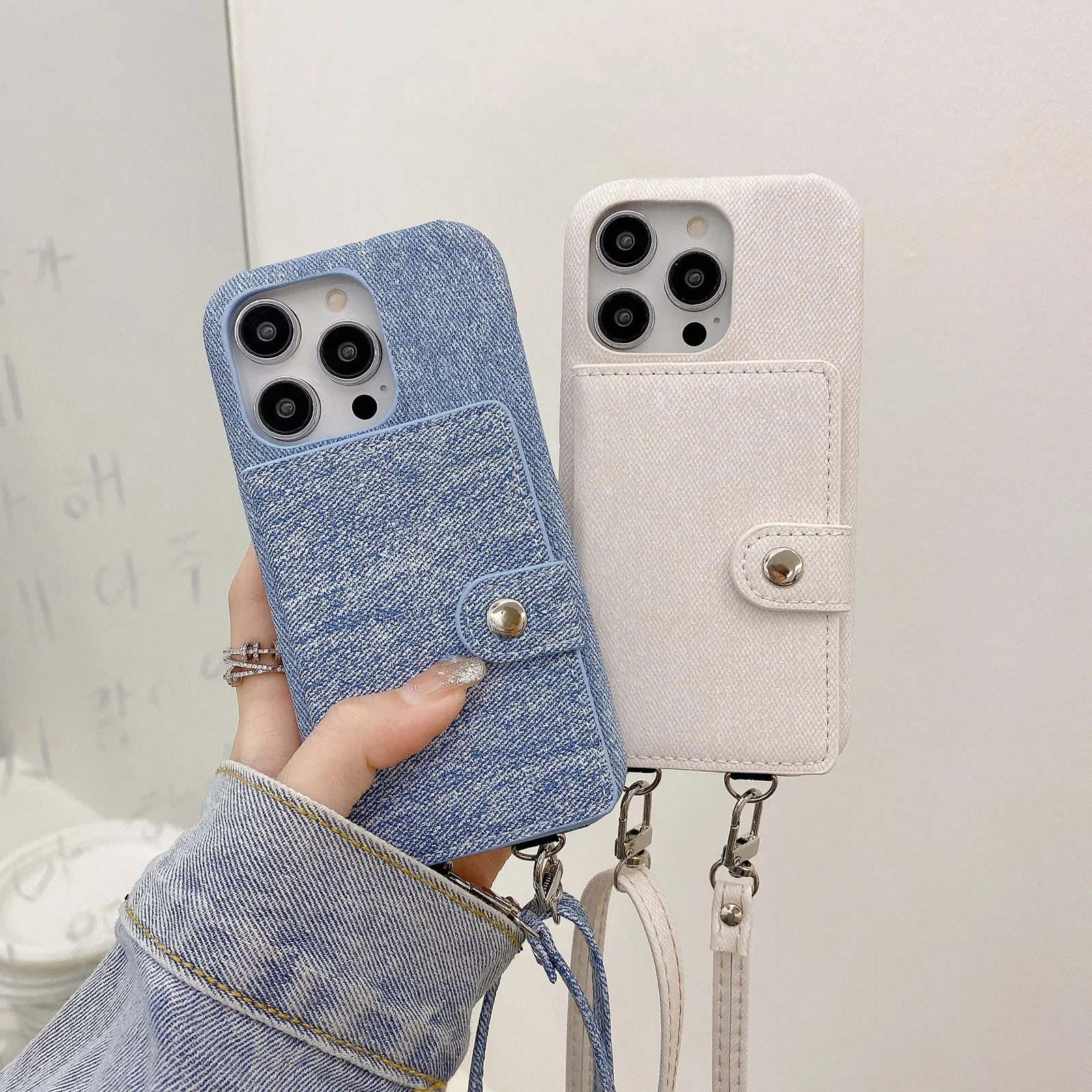 Denim Cards Solt Wallet Leather Phone Case for Iphone 15 Pro Max 14 Plus 13 12 Mini 11 XS XR 6 7 8 SE 2022 Pocket Purse Cover