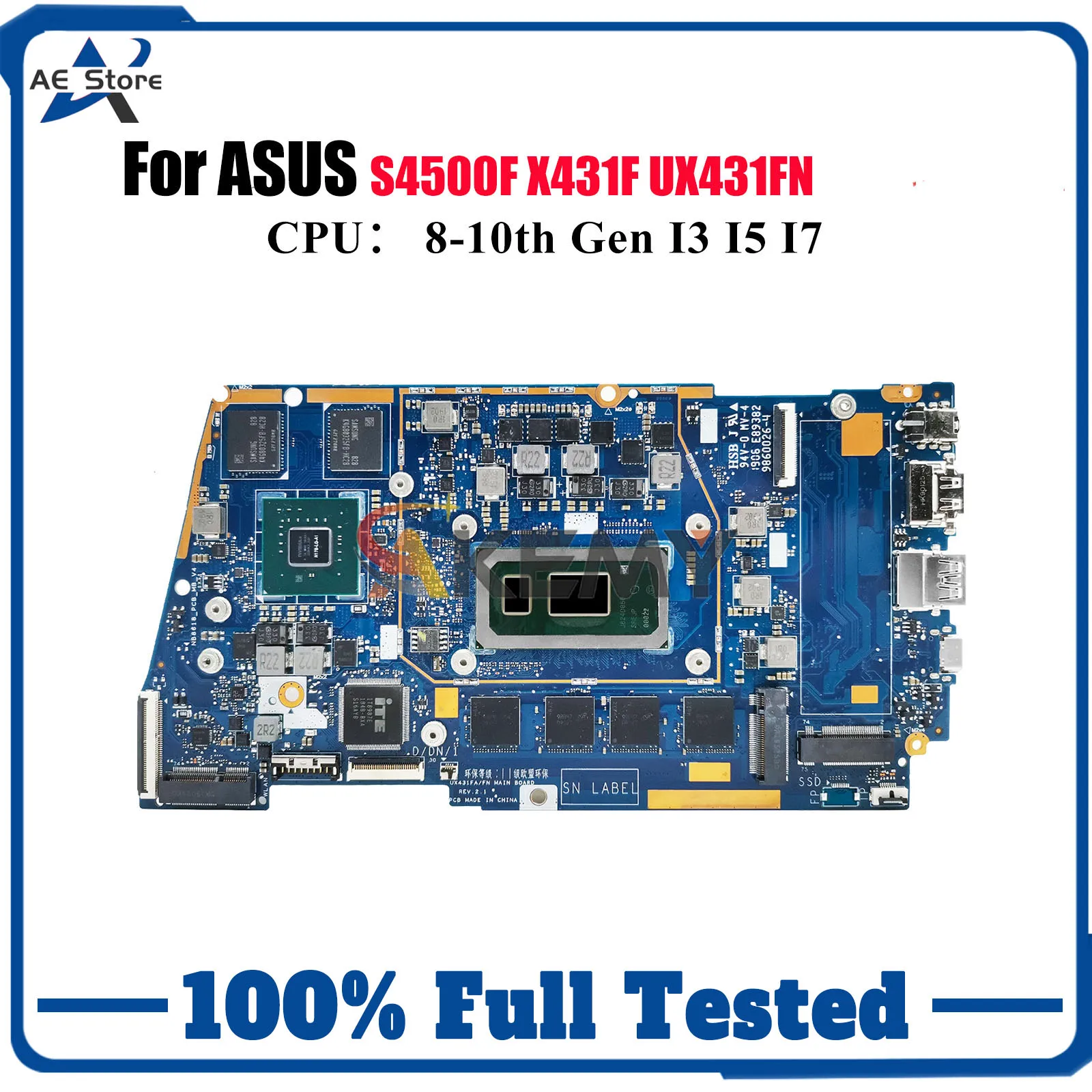 

UX431FN Laptop Motherboard For ASUS ZenBook U4500F X431F S4500F UX431FN UX431F S431F Mainboard With I3 I5 I7 CPU 100% tests OK