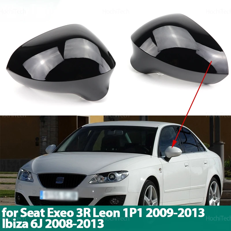 Replacement Rearview Side Mirror Covers Cap for Seat Exeo 3R Leon 1P1 2009-2013 lbiza 6J 2008-2013 Carbon Fiber Glossy with Tool