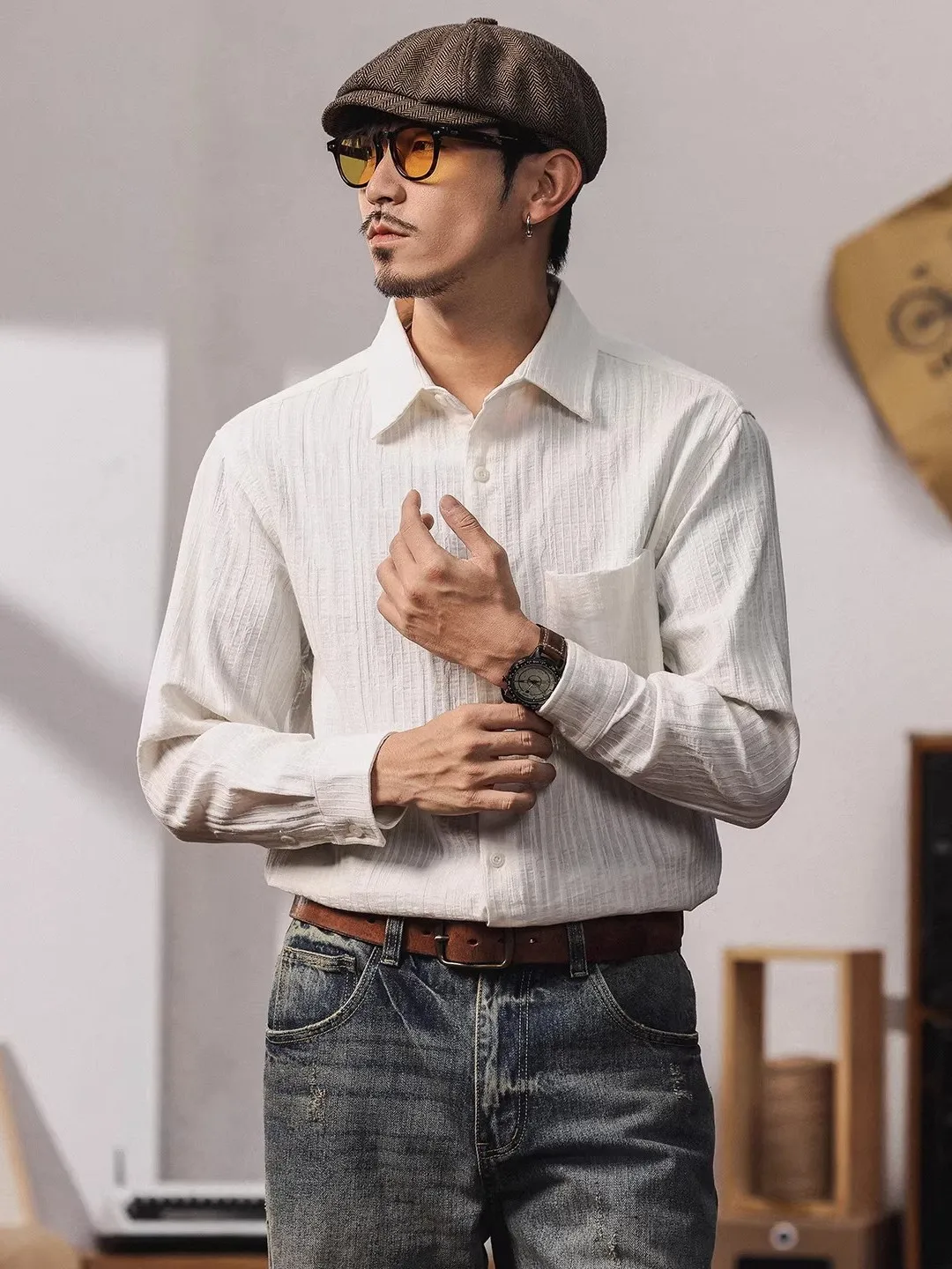 

Large Size Briti Sle Men's Cotton irt Luxury Texture Long Sve Floral Embroidery Vertical Stripes Spring Autumn New M...