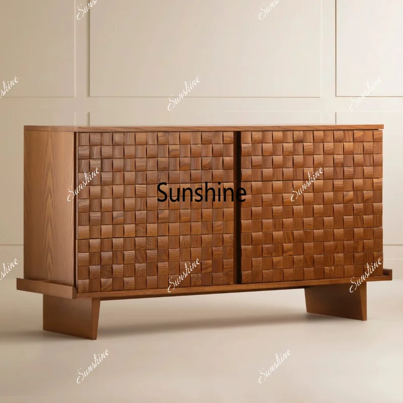 Italian retro solid wood six-chest cabinet creative entrance cabinet simple living room tea cabinet