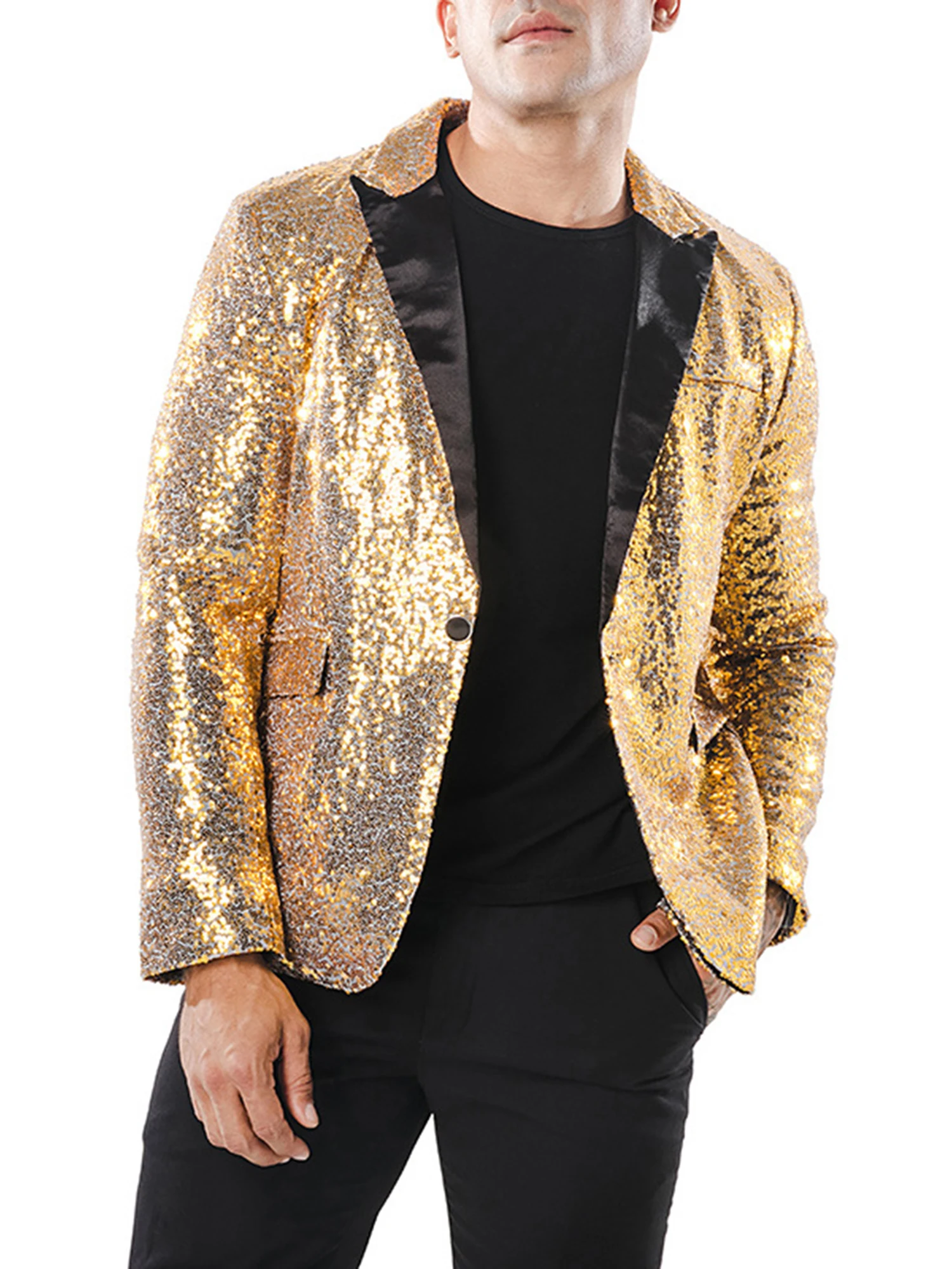 Men s Sparkling Sequin Blazer Suit Lapel Jacket - Stylish One Button Tuxedo for Party Wedding Banquet Christmas and