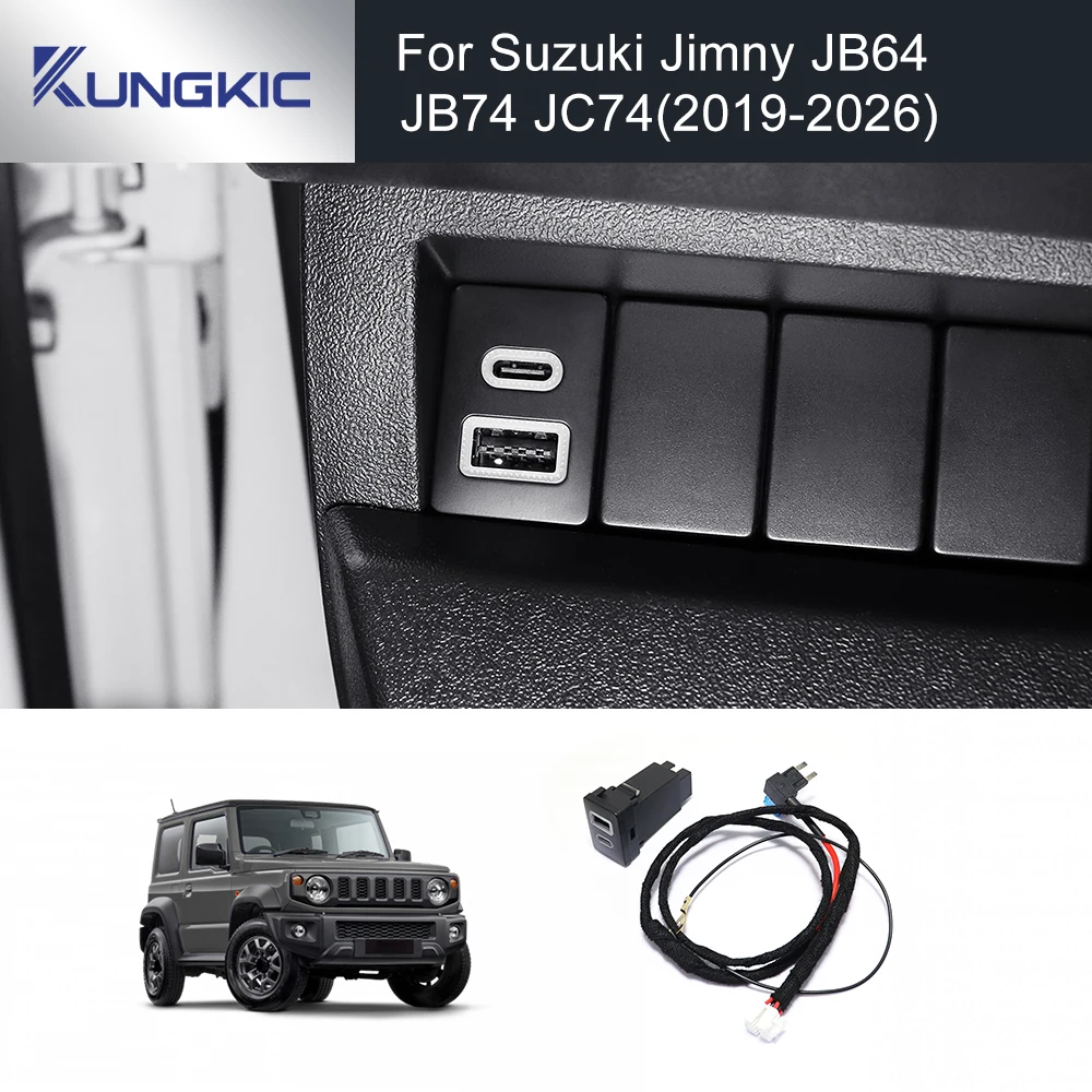 

Для Suzuki Jimny JB64 JB74 JC74 2019-2026: Автомобильное зарядное устройство 12В, быстрая зарядка, двойной USB Type-C адаптер питания для телефона