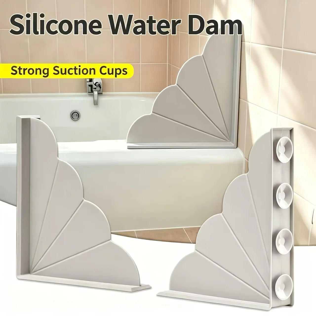 Bathroom Water Blocking Board Silicone Shower Corner Bathtub Corner Waterproof Flood Barrier Large Suction Cup Splash Proof