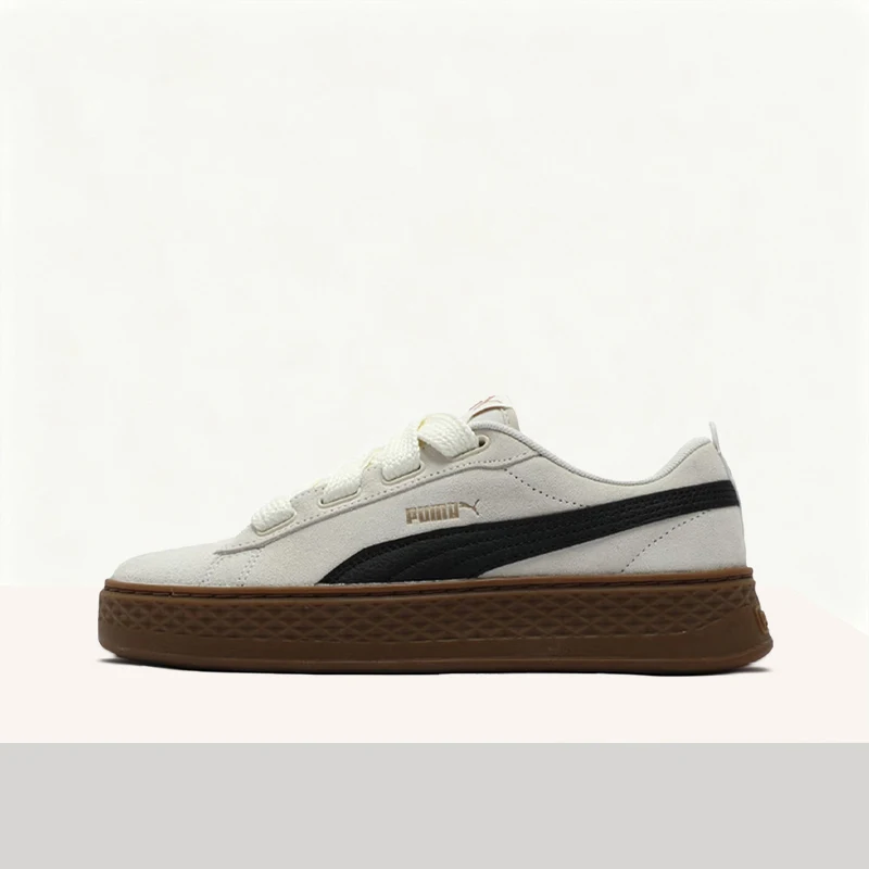 Puma Smash Platform Minimalist,Stylish,Soft,Supportive, and Snug-Fitting Low-Top Sneakers for Women in Beige and Black 404158-03
