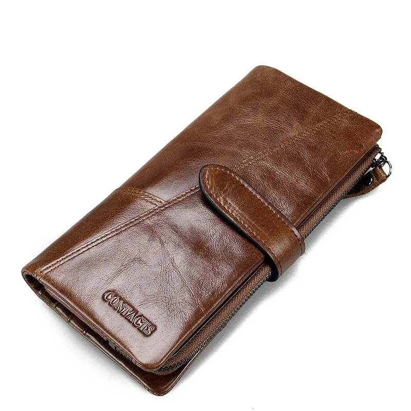 Fashionable British Style Top Layer Cowhide Casual Splicing Long Cowhide Men Wallet Buckle Handbag Coin Purse Holder Men Wallets