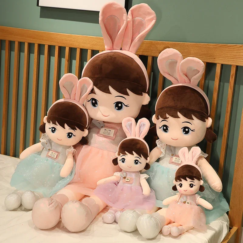 45cm Kawaii Plush Girl Dolls with Rabbit Ear Soft Stuffed Dolls Lovely Plush Toys Girl Toys Kids Birthday Valentine Gift