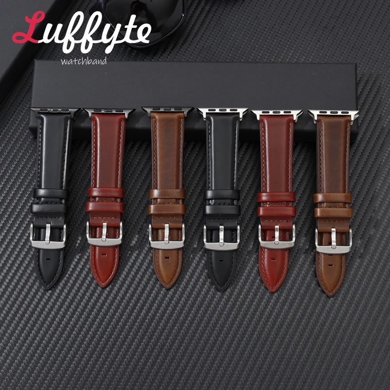 Business-Uhrenarmbänder aus gewachstem Leder, kompatibel mit Apple Watch 1–11, Ultra SE 3, 2, 1, Rindsleder-Uhrenarmbänder für IWatch 38–49 mm