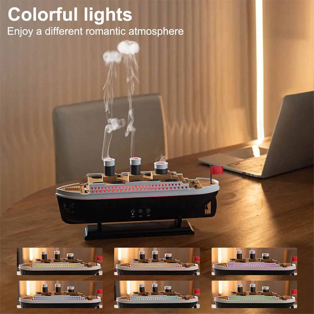 Creative Ocean Liner Air Humidifier Waterless Auto-Off Aroma Essential Oil Diffuser with LED Light Remote Control for Home