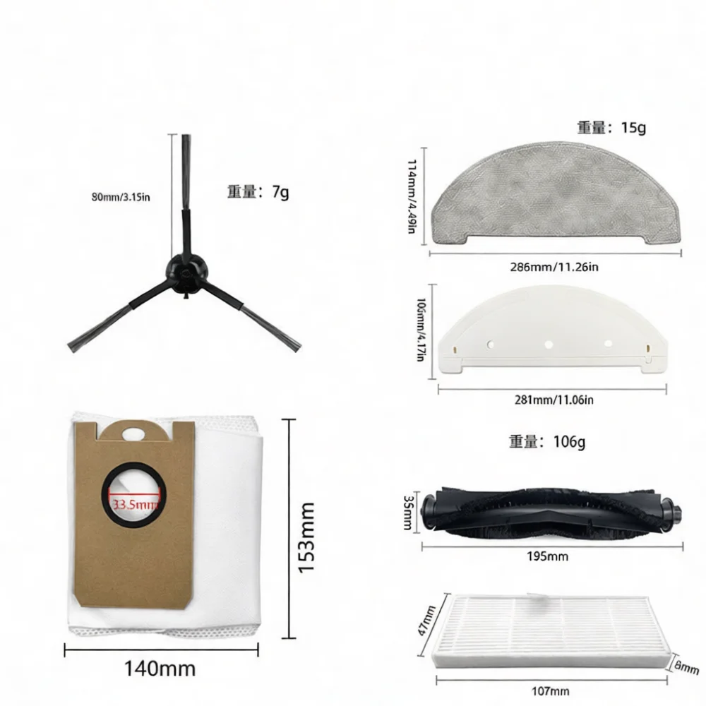 For Viomi S9 Alpha 1A 1C Robot Accessories Vacuum Replacement Set Main Brush Side Brushes Mop Cloth Hepa Filter Sweeper