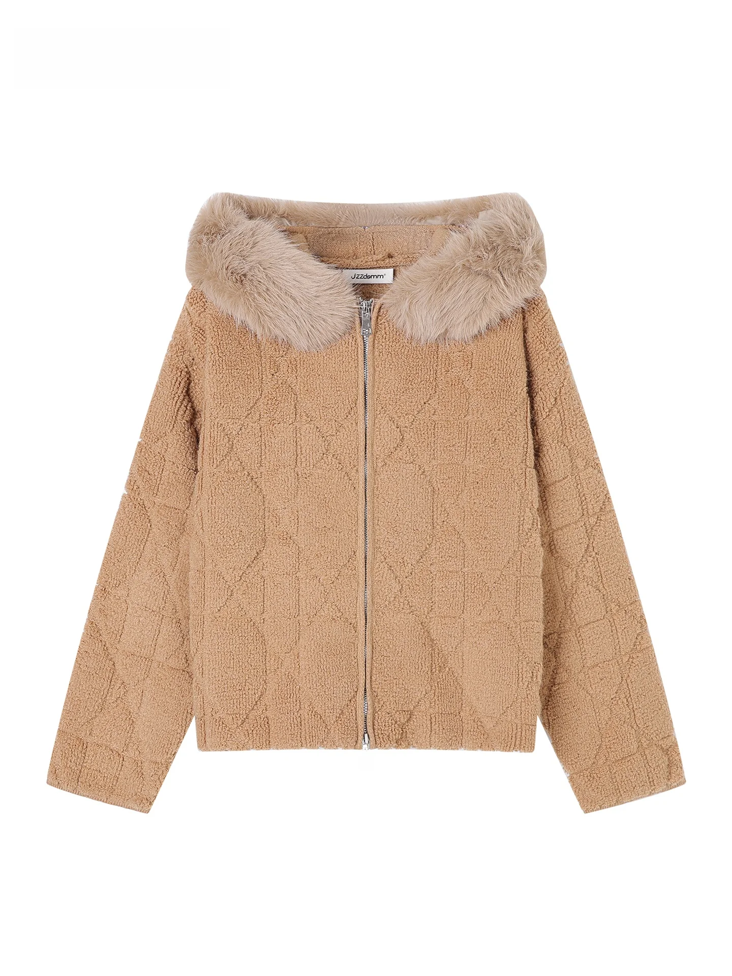 

JZZDEMM Faux Fur Collar Knitted Open Cardigan Women's Autumn Winter Zipper Sweater Jaet Soft V-Ne Long Sve Color