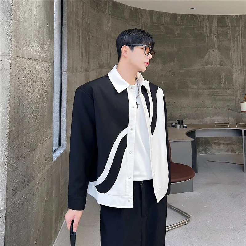 

Spring Season Men's Asymmetric Color Blo Casual Jaet ort Sle Street Sle Polyester Fabric Anti-Wrinkle Thin Sve