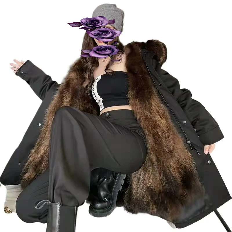 Temperament Pie Overcome Women's Fur Medium and Long Removable Fox Fur Liner Fur Integrated Thickened Large Size New Thick Coat