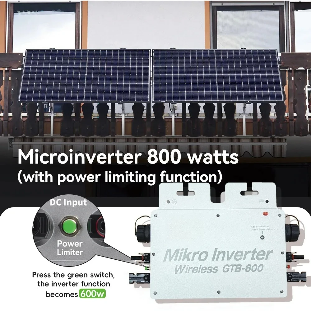 800W Grid‑Tied Micro Inverter Solar Microinverter WIFI Mobile Phone Control for Balcony Home Plug Play PV System 110V/220V
