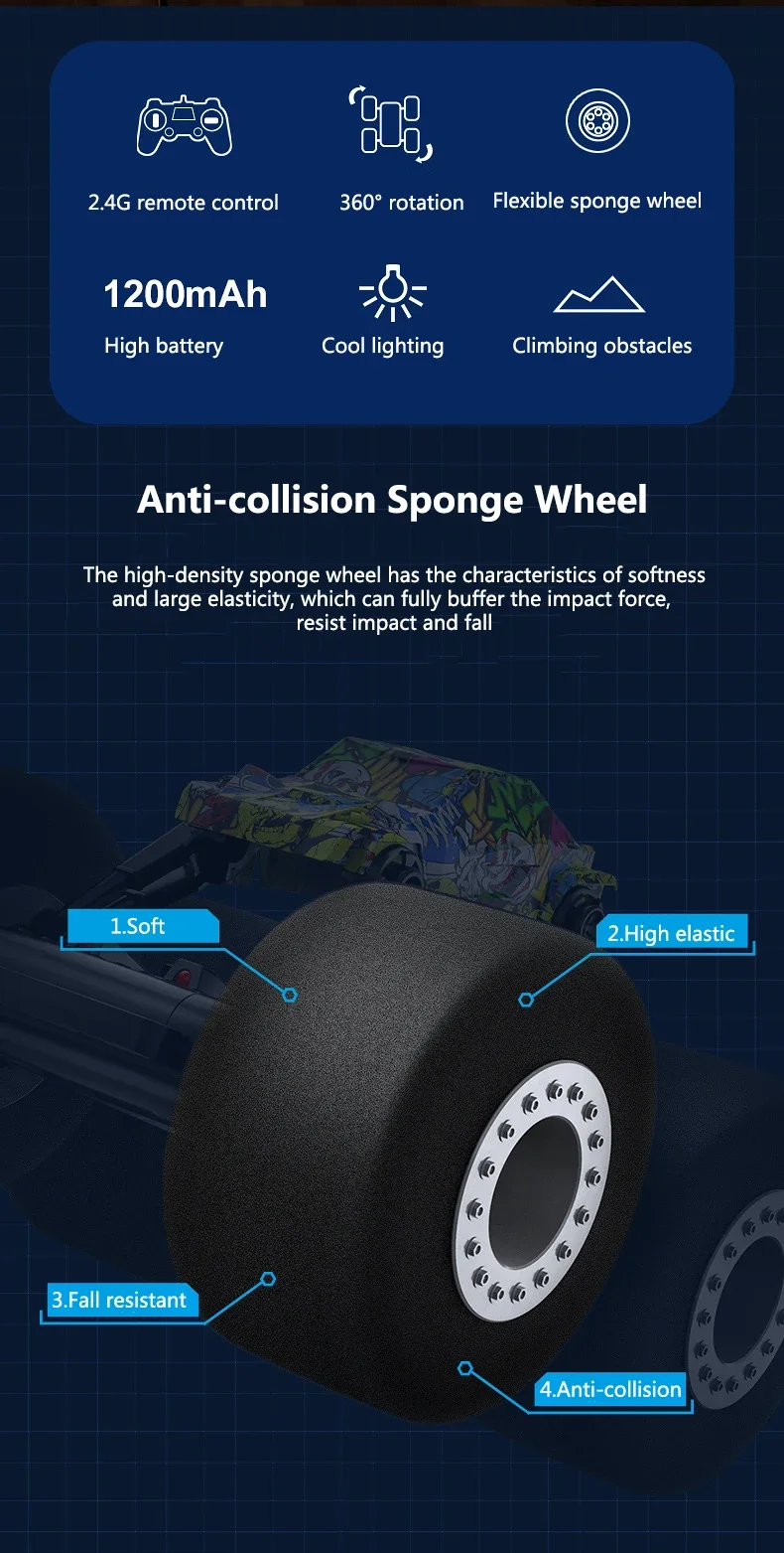 2.4G 4WD Off-road Climbing Crawel Car Toy Independent Shock Absorption Buggy Racing Car 360 Degree Rotation Avoidance Car Toys