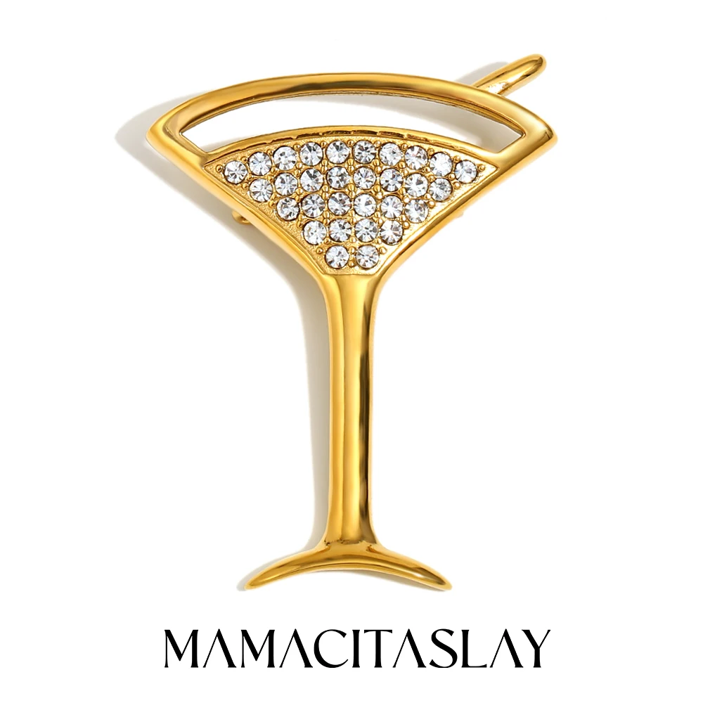 MamacitaSlay New Design Martin Cup Cocktail Lapel pins 18K Gold Plated Women's brooch high quality Sparking luxury jewelry