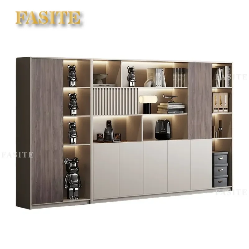 For Office Wooden Bookcase File Cabinet Storage Locker Wall Floor Standing Information Display Shelf Furniture
