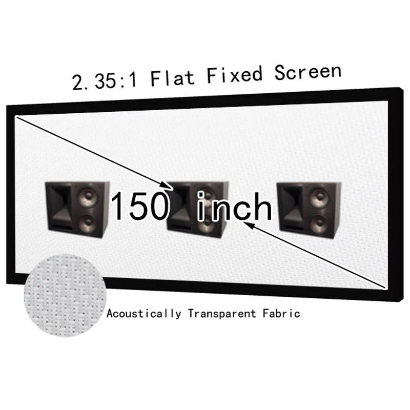 150 Inch 2.35:1 Acoustically Transparent AT Flat Fixed Frame Projector Screen Aluminum Border Home Cinema Projection Screens