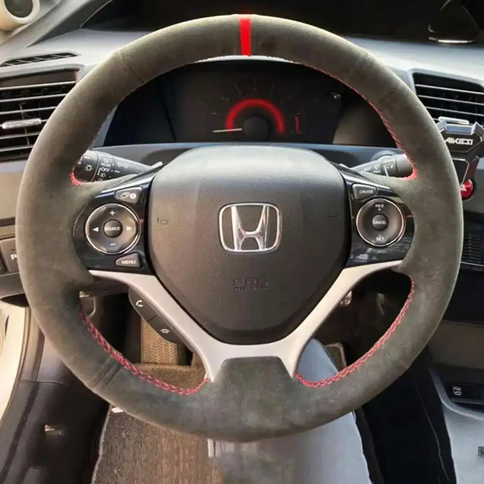 Para Honda Civic Civic 9 2012 2013 2014 2015 protector para volante de coche trenza de cuero de gamuza accesorios de coche Interior de coche