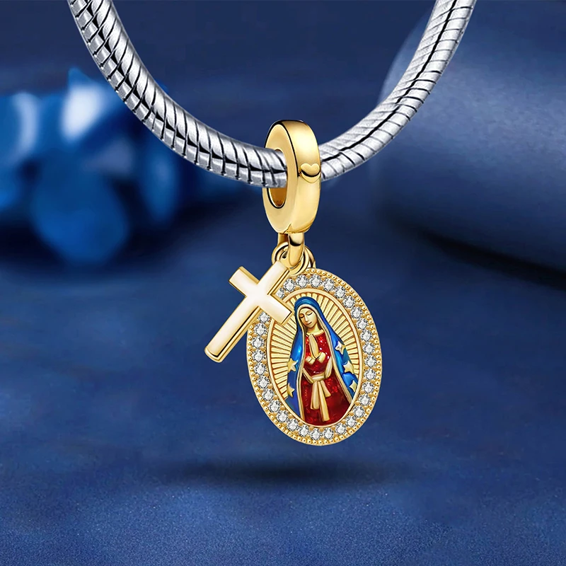 925 Sterling Silver Holy Mother Prayer Cross Series Charms Bead Diy Bracelet Bangle Making Gift of High Quality Fine Jewelry