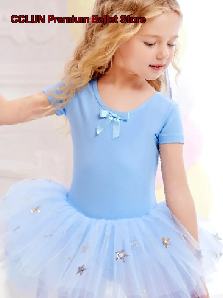 Children's Dance Dress Girls' Kindergarten Chinese Practice Leotard Short Sleeves Performance Costume Kids