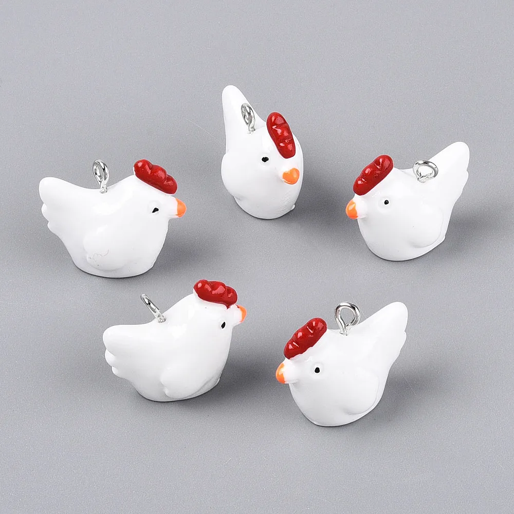 10 Pcs 3D Chick Opaque Resin Pendants Charms with Platinum Tone Iron Loop White 3D Chick Pendants Decoration for Women DIY