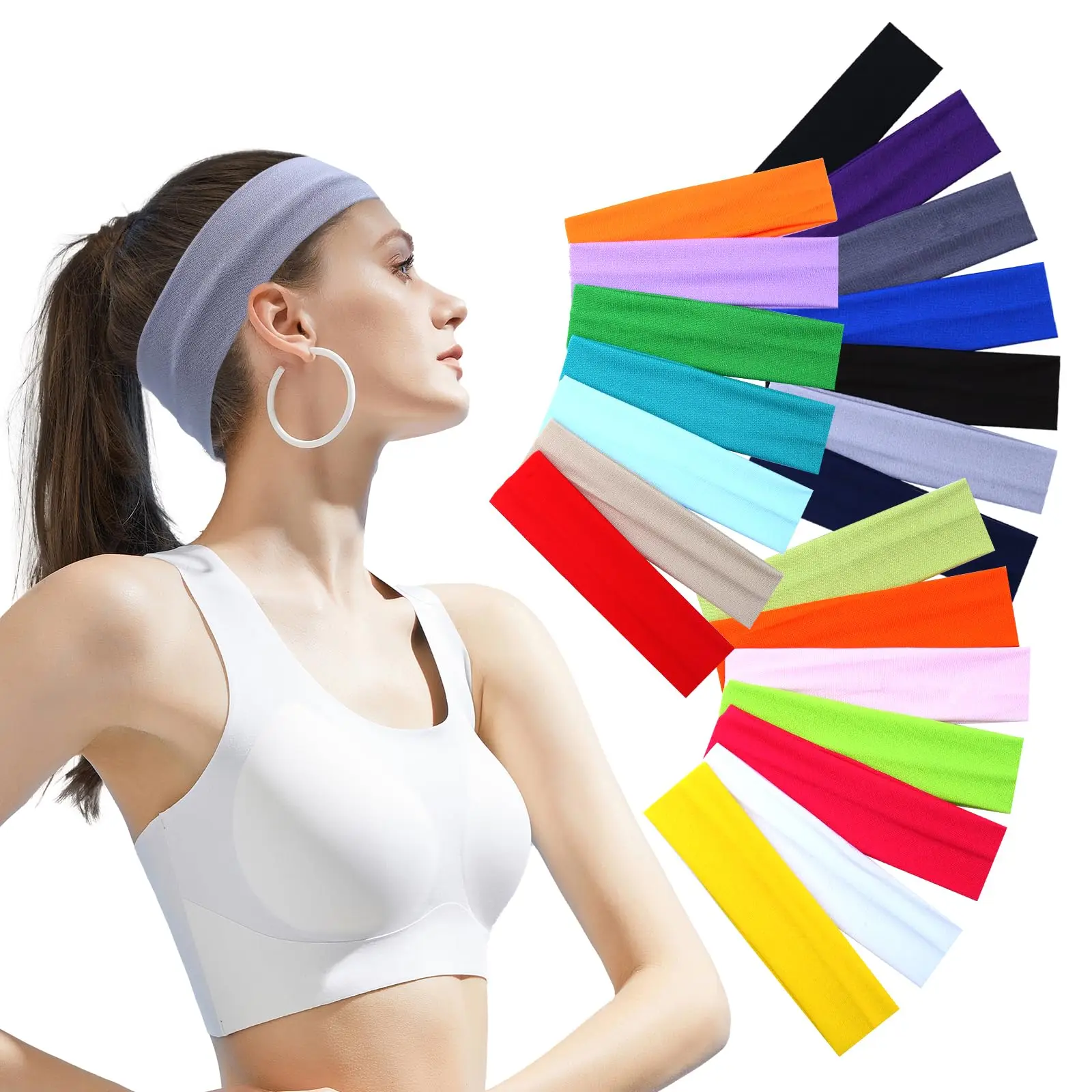 42 Pack Sport Headbands Fashion Sports Hair Bands Soft Elastic Stretch Girls Athletic Headbands Fashion Sports Hair Bands