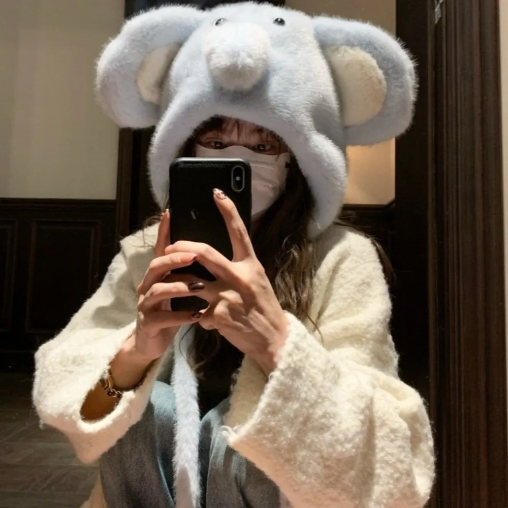 Fashion Winter Balaclava Hat Cold-proof Windproof Beanies Cap Thickened Keep Warm Fluffy Elephant Pullover Hat for Women
